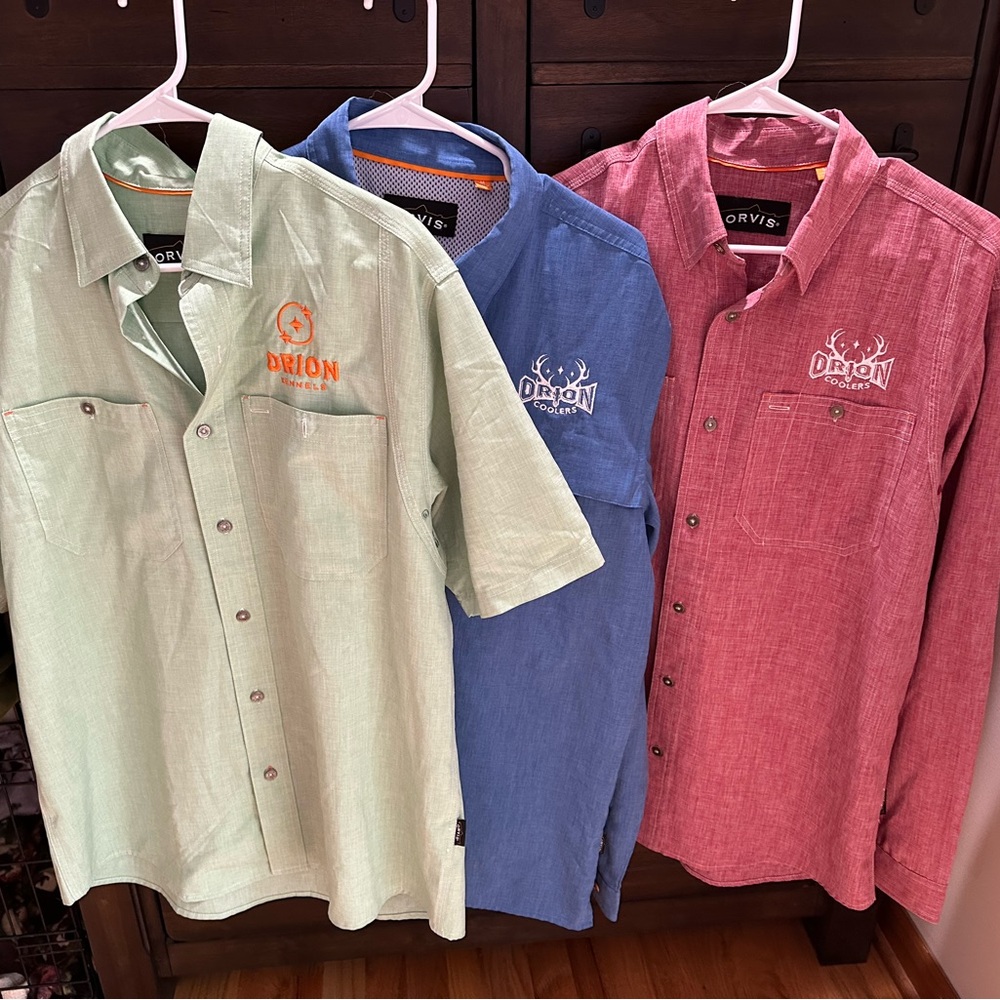 Orvis Men's Bundle of 3 Casual Button Down Shirts - Light Green, Blue, Red